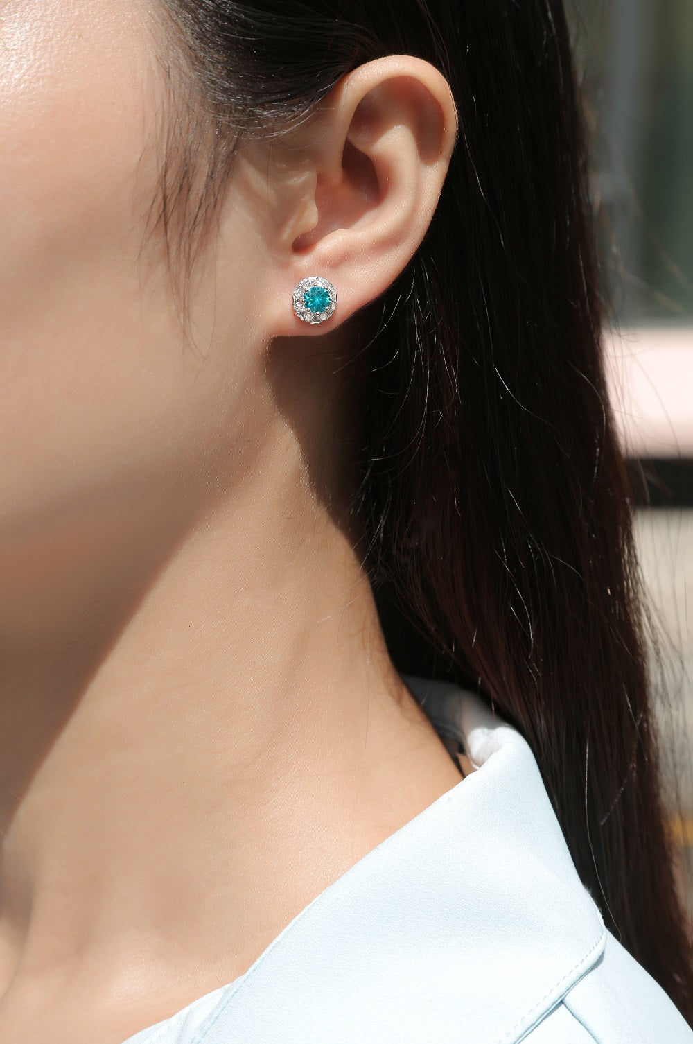 s925 blue moissanite earrings E10733-5.0